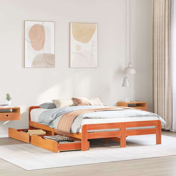 vidaXL Bed frame without Mattress Wax Brown 150x200 cm King Size Solid Wood Pine