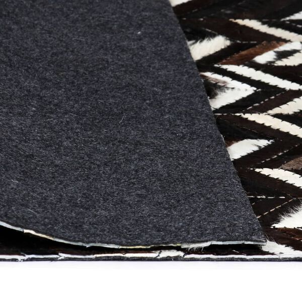 vidaXL Rug Genuine Leather Patchwork 80x150 cm Chevron Black/White