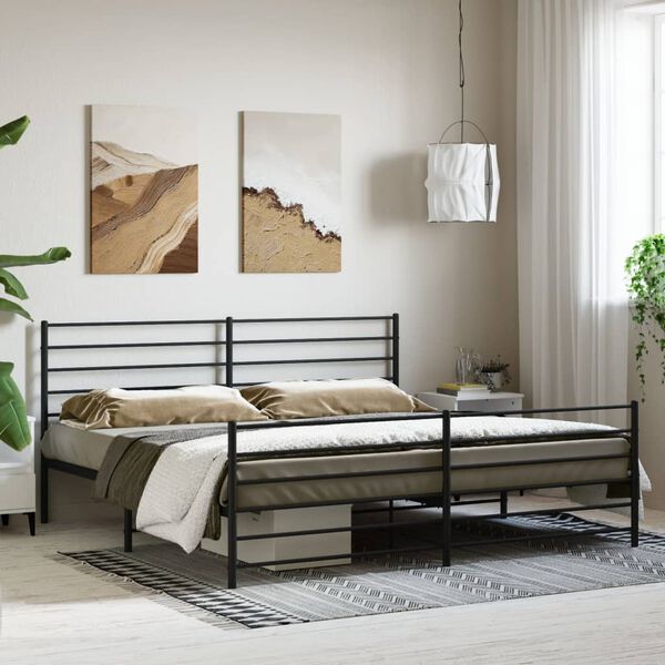 vidaXL Metal Bed Frame without Mattress with Footboard Black 180x200cm