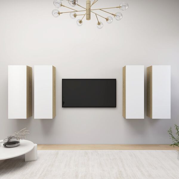 vidaXL TV Cabinets 4 pcs White and Sonoma Oak 30.5x30x90 cm Engineered Wood