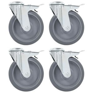 vidaXL Bolt Hole Swivel Casters with Double Brakes 4 pcs 125 mm