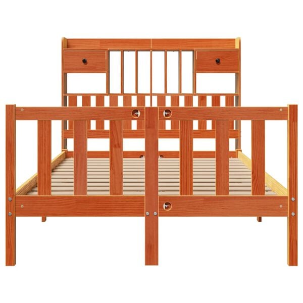 vidaXL Bookcase Bed without Mattress Wax Brown 135x190 cm Double Solid Wood Pine