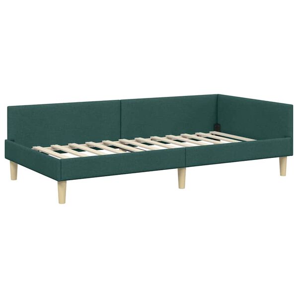 vidaXL Corner Bed Frame with Headboard Dark Green 90 x 190 cm Fabric