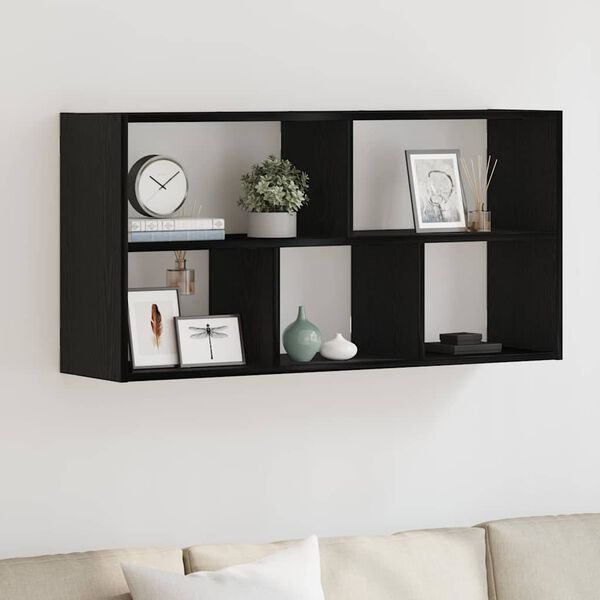 vidaXL Wall Shelf Black Oak 100x25x50 cm Engineered Wood