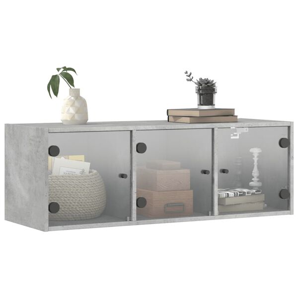 vidaXL Wall Cabinet with Glass Doors Concrete Grey 102x37x35 cm