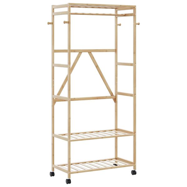 vidaXL Clothes Rack with Shelves and Wheels 90x40x179.5 cm Bamboo