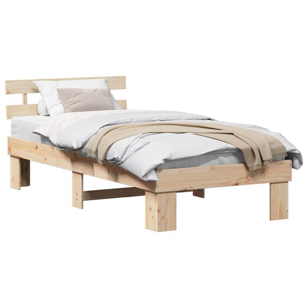 vidaXL Bed Frame with Headboard Natural 90 x 190 cm Solid Pine Wood