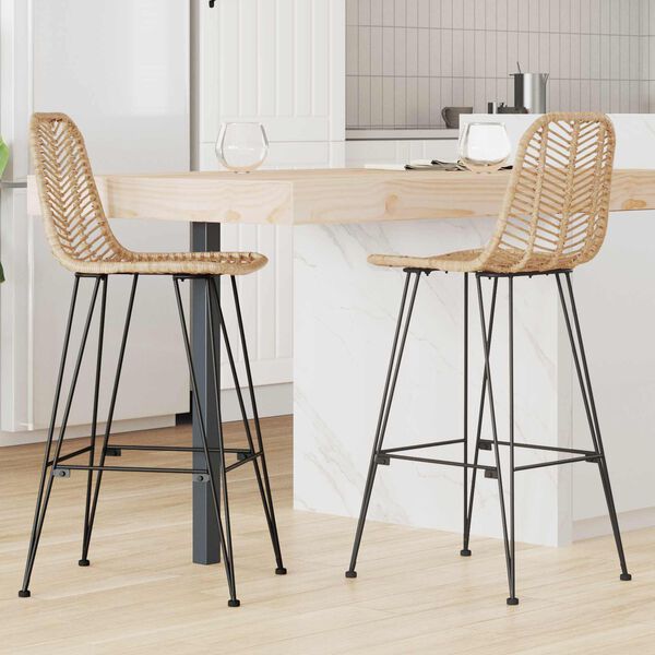 vidaXL Bar Chair 2 pcs Natural 44.5 x 53 x 111 cm Rattan and Iron