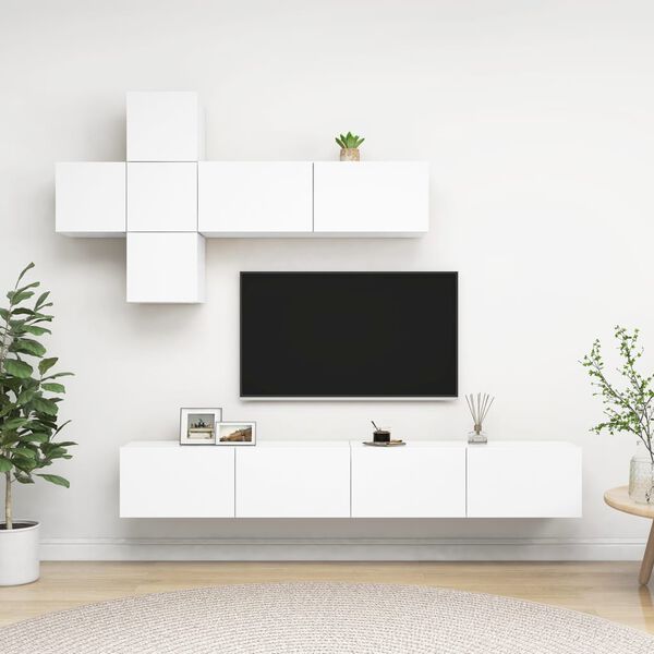 vidaXL 7 Piece TV Cabinet Set White Engineered Wood