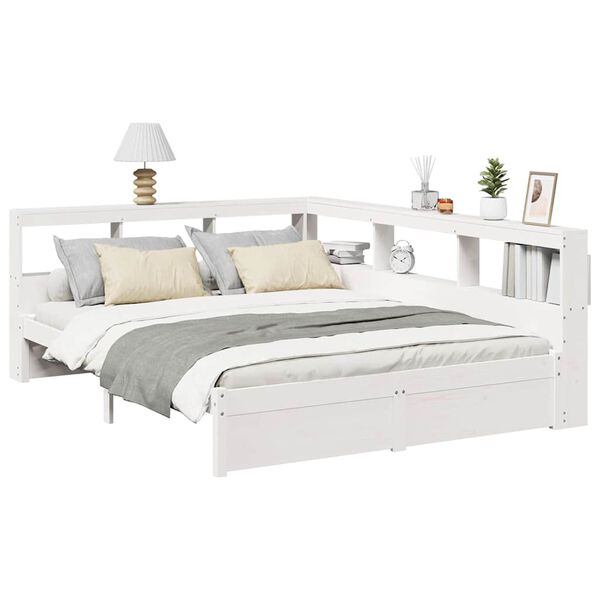 vidaXL Bookcase Bed without Mattress White 160x200 cm Solid Wood Pine