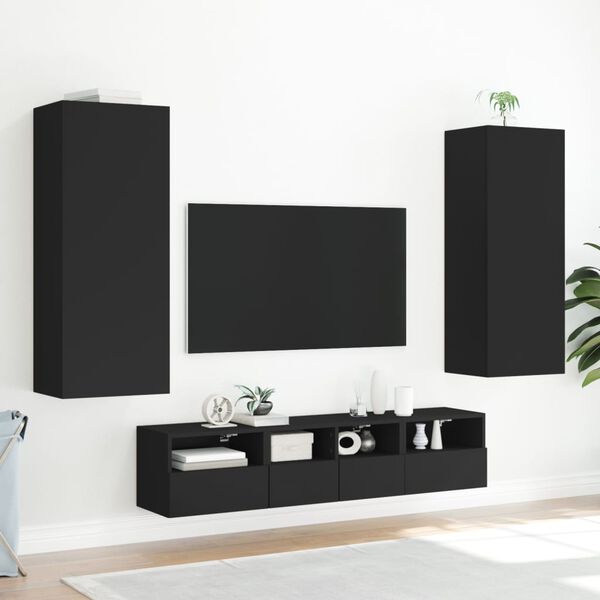 vidaXL 5 Piece TV Wall Units Black Engineered Wood