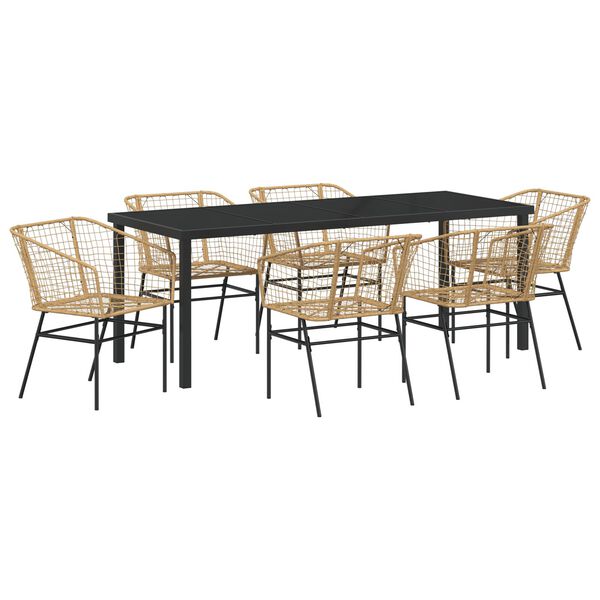 vidaXL Garden Dining Set 7 pcs Brown Poly Rattan