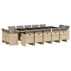 vidaXL 15 Piece Garden Dining Set with Cushions Mix Beige Poly Rattan