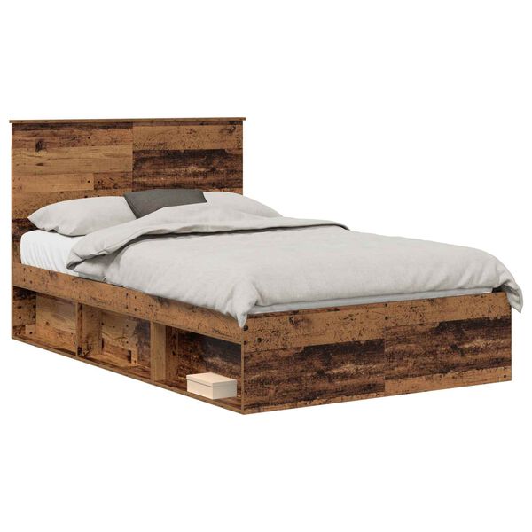 vidaXL Bed Frame with Headboard Old Wood 120 x 200 cm Solid Pine Wood