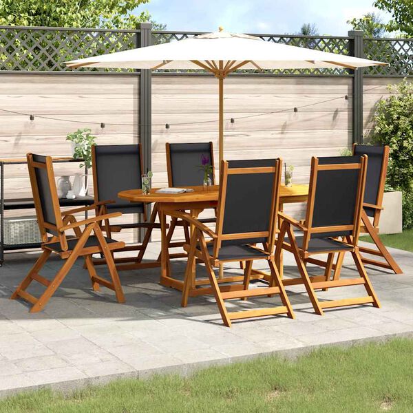 vidaXL 7 Piece Garden Dining Set Solid Wood Acacia and Textilene