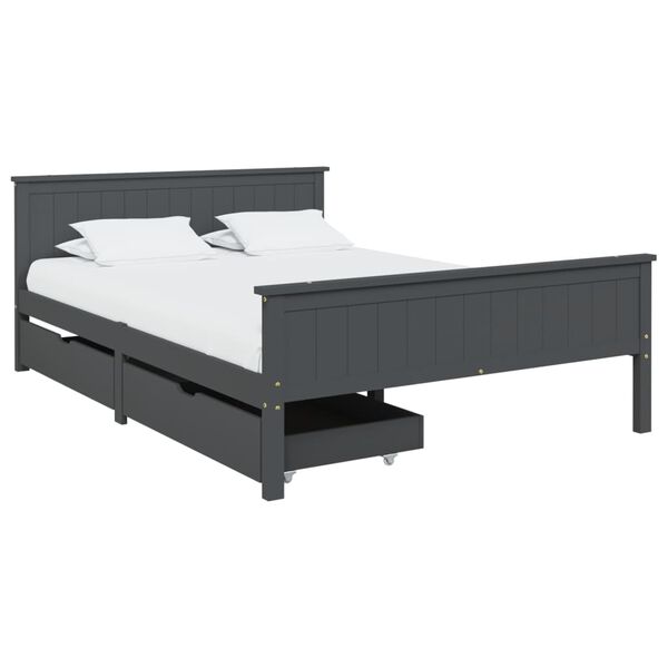 vidaXL Bed Frame without Mattress Dark Grey Solid Wood Pine 140x200 cm (322205+321990)