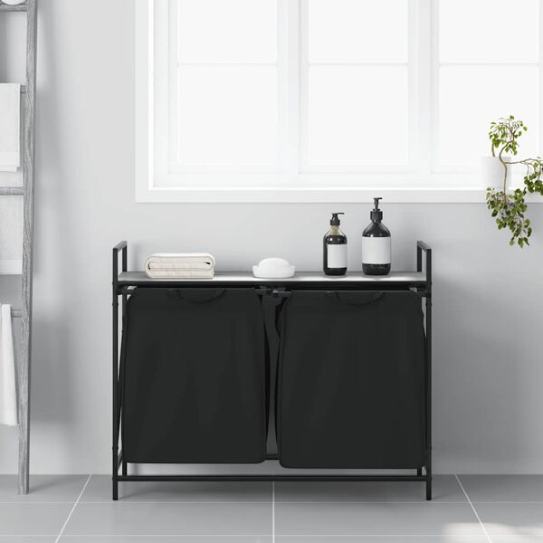 vidaXL Laundry Basket 2 Compartments with Shelf Grey Sonoma