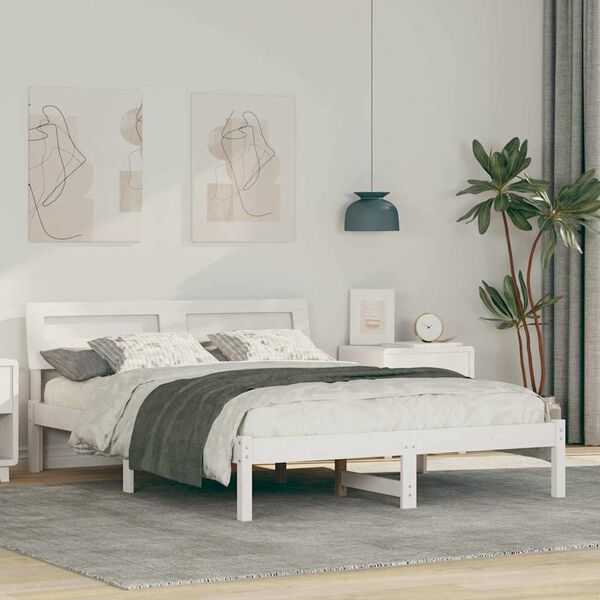 vidaXL Bed Frame with Headboard White 120 x 200 cm Solid Pine Wood