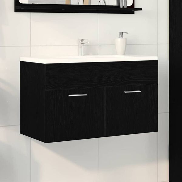 vidaXL Sink cabinet with Storage with Door Black Oak Engineered Wood