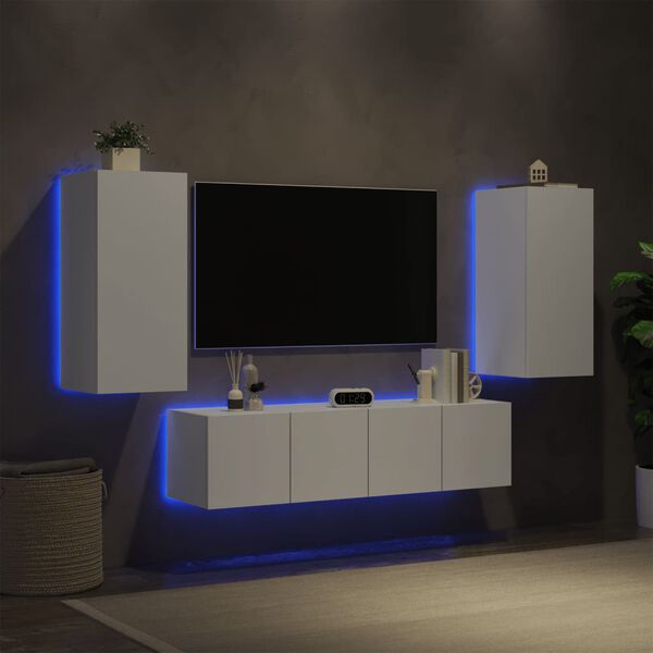 vidaXL 4 Piece TV Wall Units with LED White Engineered Wood