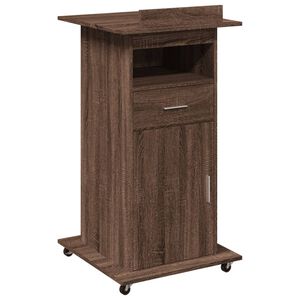 vidaXL Lectern with Wheels & Drawer Brown Oak 55x55x107 cm Engineered Wood