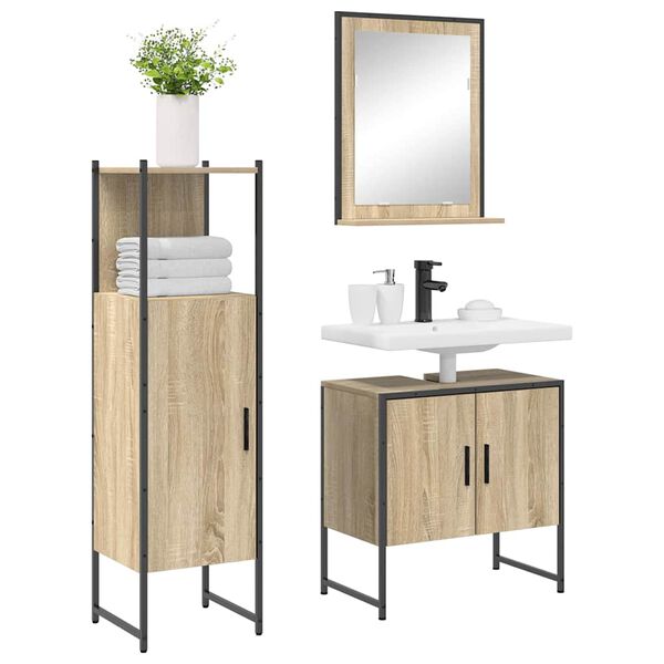 vidaXL Bathroom Furniture Set with Shelf 3 pcs Brown 60 x 33 x 60 cm