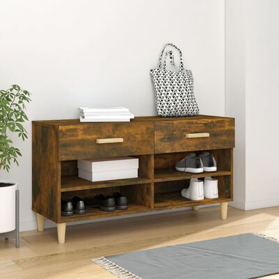 vidaXL Shoe Cabinet Smoked Oak 102x35x55 cm Engineered Wood