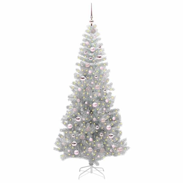 vidaXL Christmas Tree with 300 LEDs with Stand Silver 210 cm PET