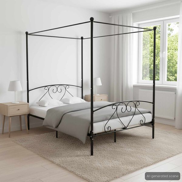 vidaXL Bed Frame without Mattress with Canopy Black 160x200 cm Metal