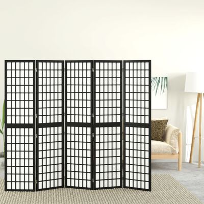 vidaXL Folding 5-Panel Room Divider Japanese Style 200x170 cm Black