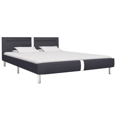 vidaXL Bed Frame with LED Black Faux Leather 150x200 cm King Size