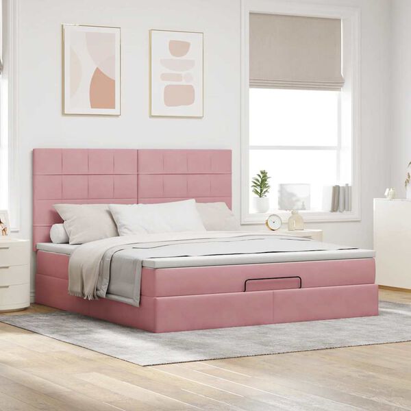 vidaXL Ottoman Bed with Mattresses Pink 160x200cm Velvet