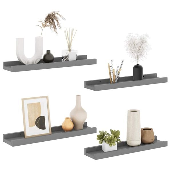 vidaXL Wall Shelves 4 pcs Grey 40x9x3 cm