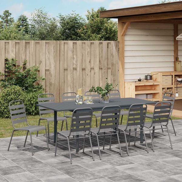 vidaXL Garden Dining Set 11 pcs Anthracite Powder-coated Steel