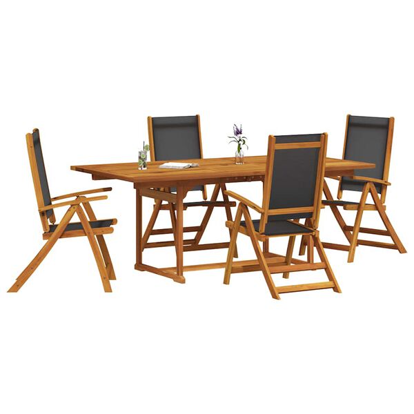 vidaXL 5 Piece Garden Dining Set Solid Wood Acacia and Textilene