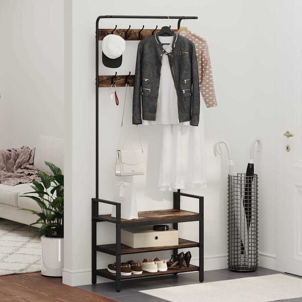 vidaXL Coat Rack Smoked Oak 75 x 34 x 184 cm Engineered wood