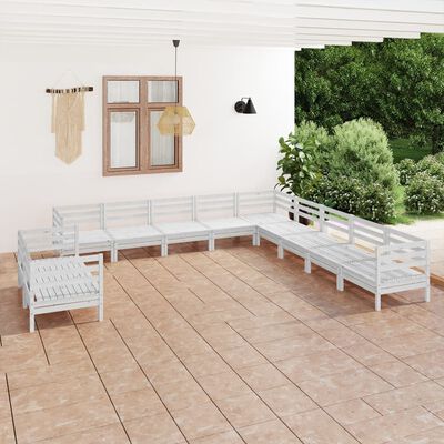 vidaXL 11 Piece Garden Lounge Set Solid Wood Pine White