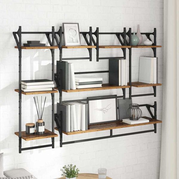 vidaXL Wall Shelf Set 6 pcs Old Wood 100 x 25 x 30 cm Engineered Wood