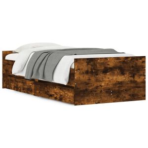 vidaXL Bed Frame with Drawers without Mattress Smoked Oak 100x200 cm