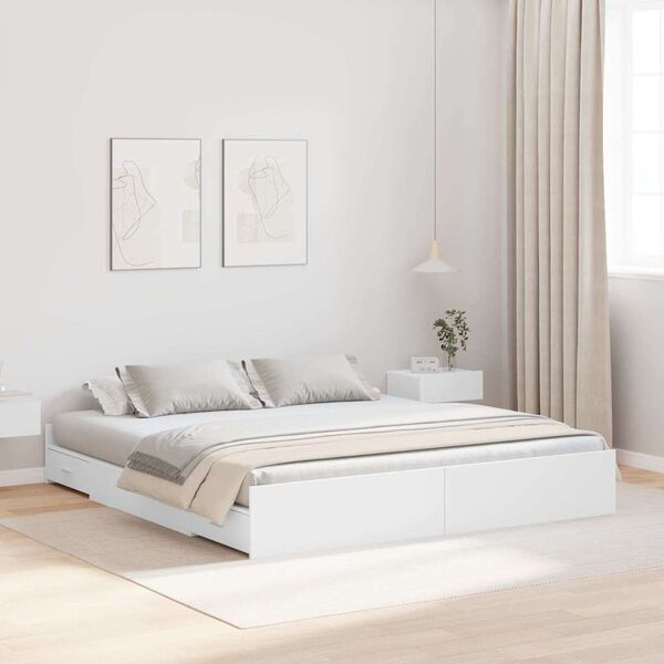vidaXL Storage Bed Frame White 200 x 200 cm Engineered Wood