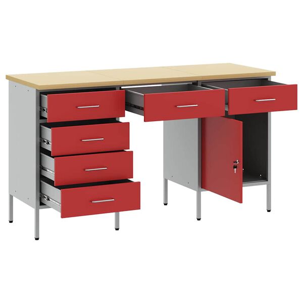vidaXL Work Cabinet with Drawer with Lock 3 pcs Red 150 x 55 x 85 cm