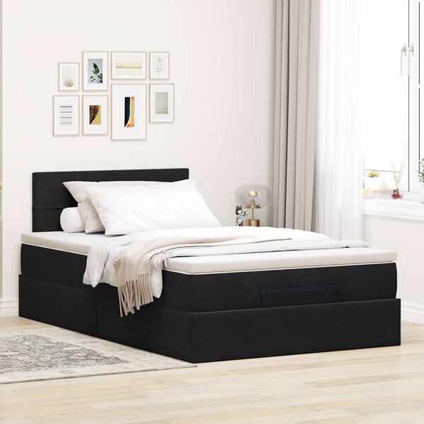 vidaXL Ottoman Bed with Mattress & LEDs Black 120x200cm Velvet