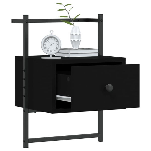vidaXL Bedside Cabinet Wall-mounted Black 35x30x51 cm Engineered Wood