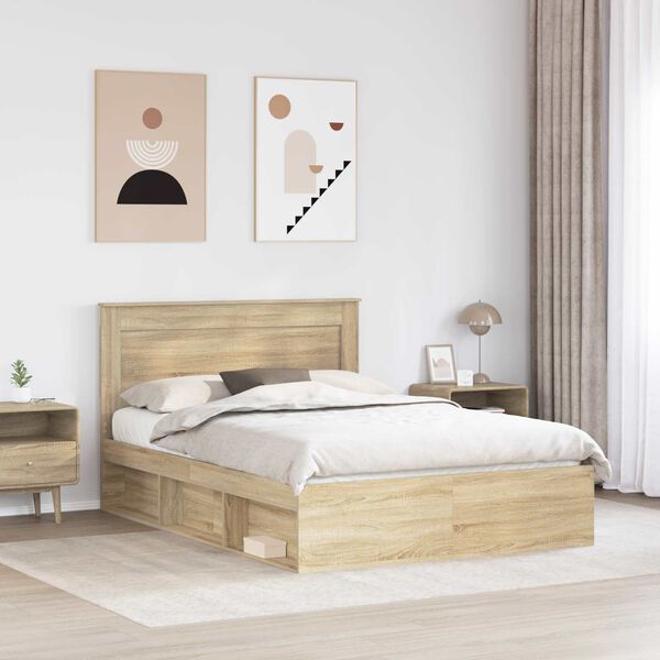 vidaXL Bed Frame with Headboard Sonoma 140 x 200 cm Solid Pine Wood