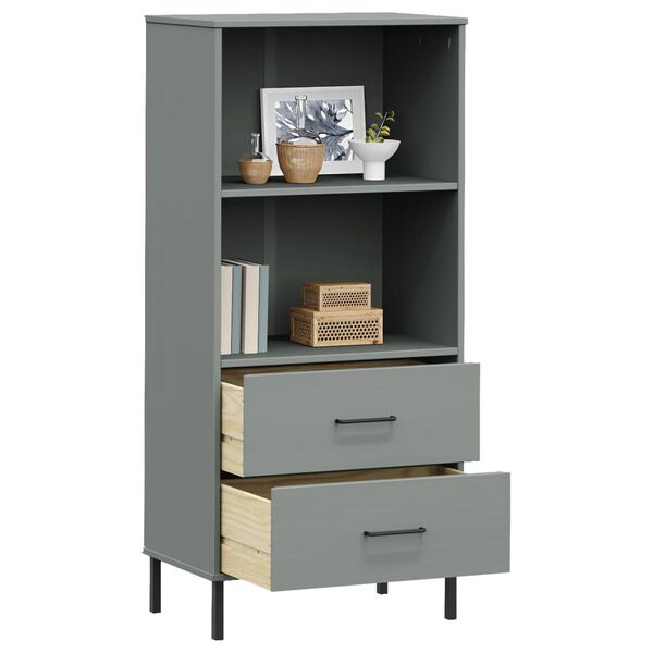 vidaXL Bookcase with 2 Drawers Grey 60x35x128.5 cm Solid Wood OSLO