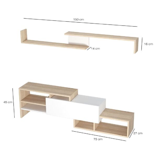 Homemania TV Stand Set Fenice 150x27x45 cm White and Sonoma