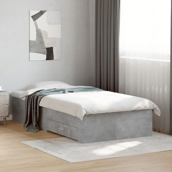 vidaXL Bed Frame with Drawers without Mattress Concrete Grey 90x200 cm