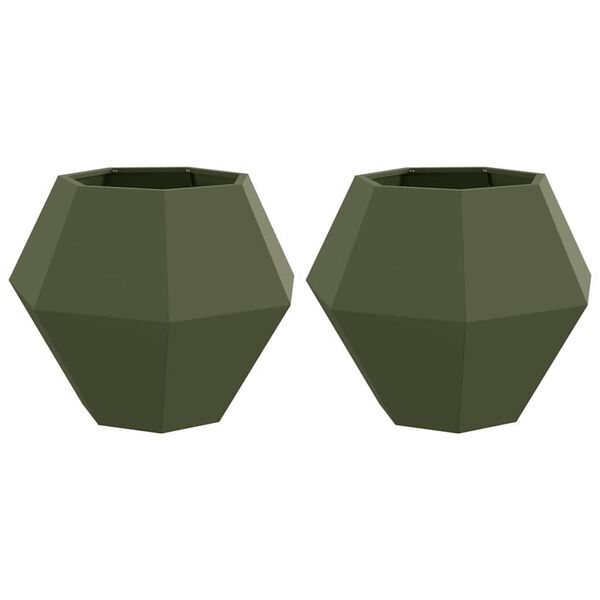 vidaXL Planter 2 pcs Olive Green 75 x 75 x 60 cm Steel