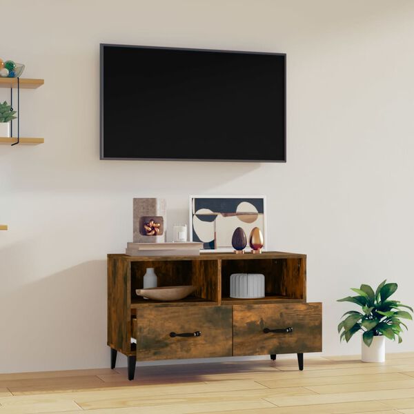 vidaXL TV Cabinet Smoked Oak 80x36x50 cm Engineered Wood