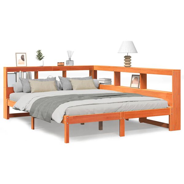 vidaXL Bookcase Bed without Mattress Wax Brown 160x200 cm Solid Wood Pine